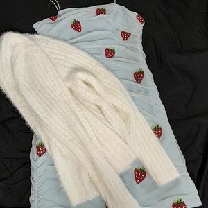 Strawberry dress with white sweater only worn once great shape .